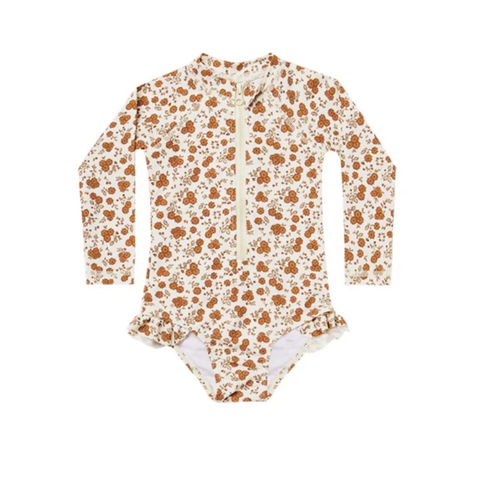 Floral Long Sleeve Kids Swimsuit